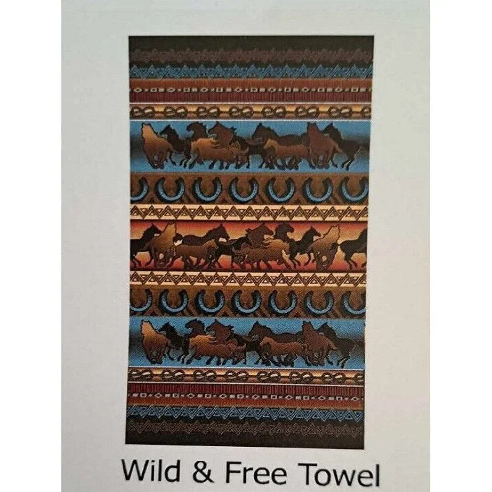 New Wild Free Horses Large Southwest Bath Beach Pool Gift Towel Horse Horseshoe - Picture 2 of 4